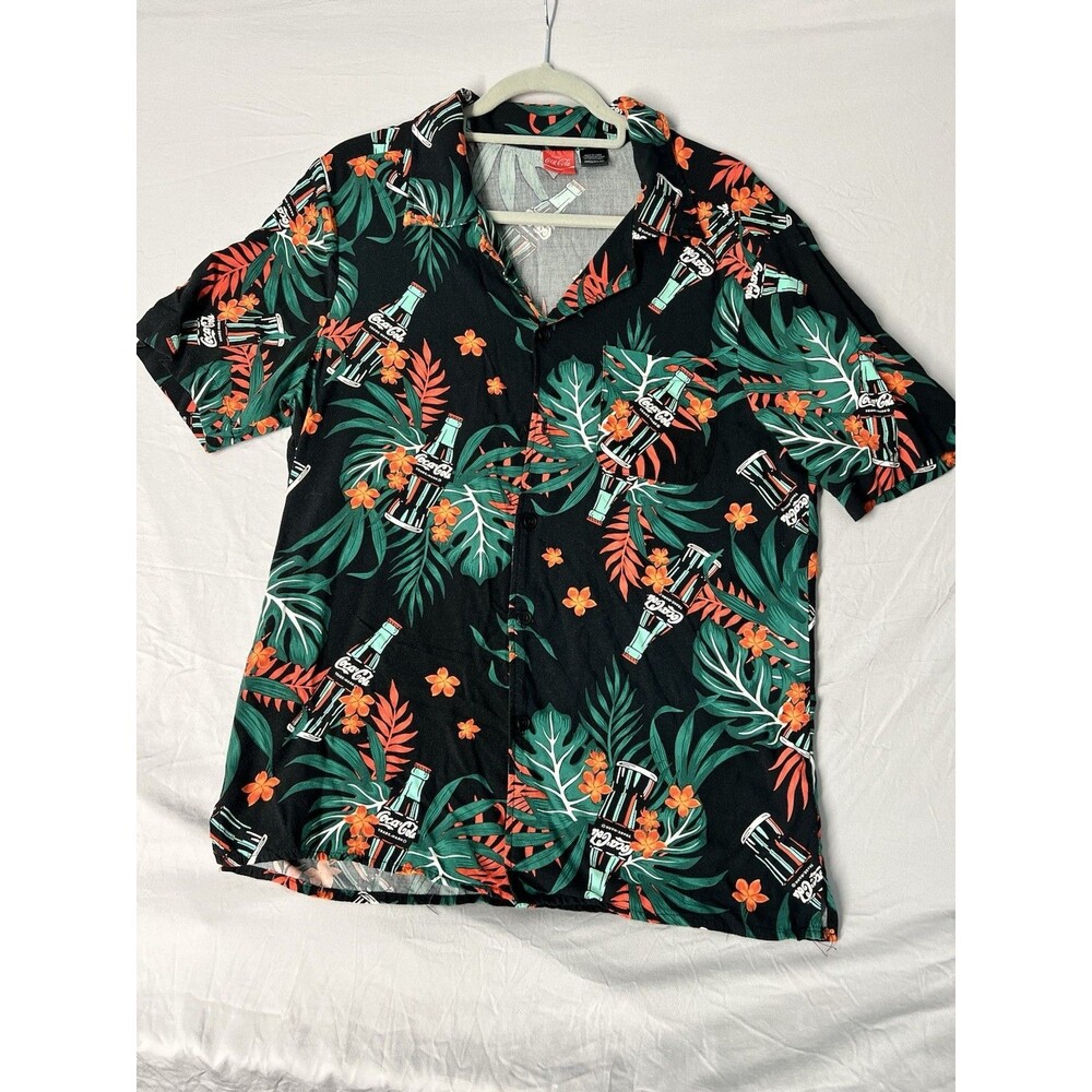 Vintage Coca Cola Hawaiian Aloha Shirt Button Down Short Sleeve Men Size Medium